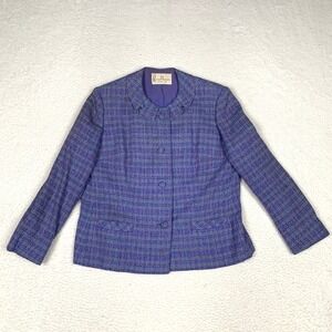 VTG Rosenblooms Tweed Blazer Coat Womens M-L 100% Virgin Wool ILGWU TAG Purple